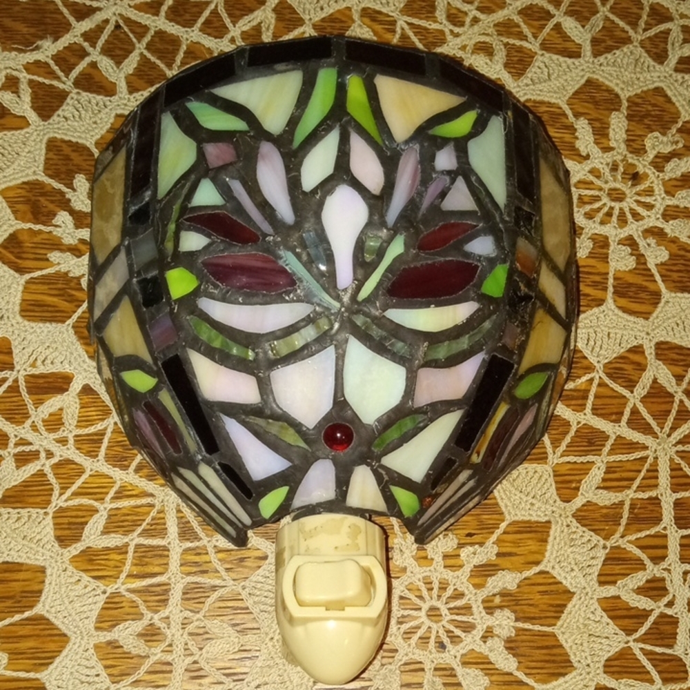 Stained Glass Night Light with Floral Design